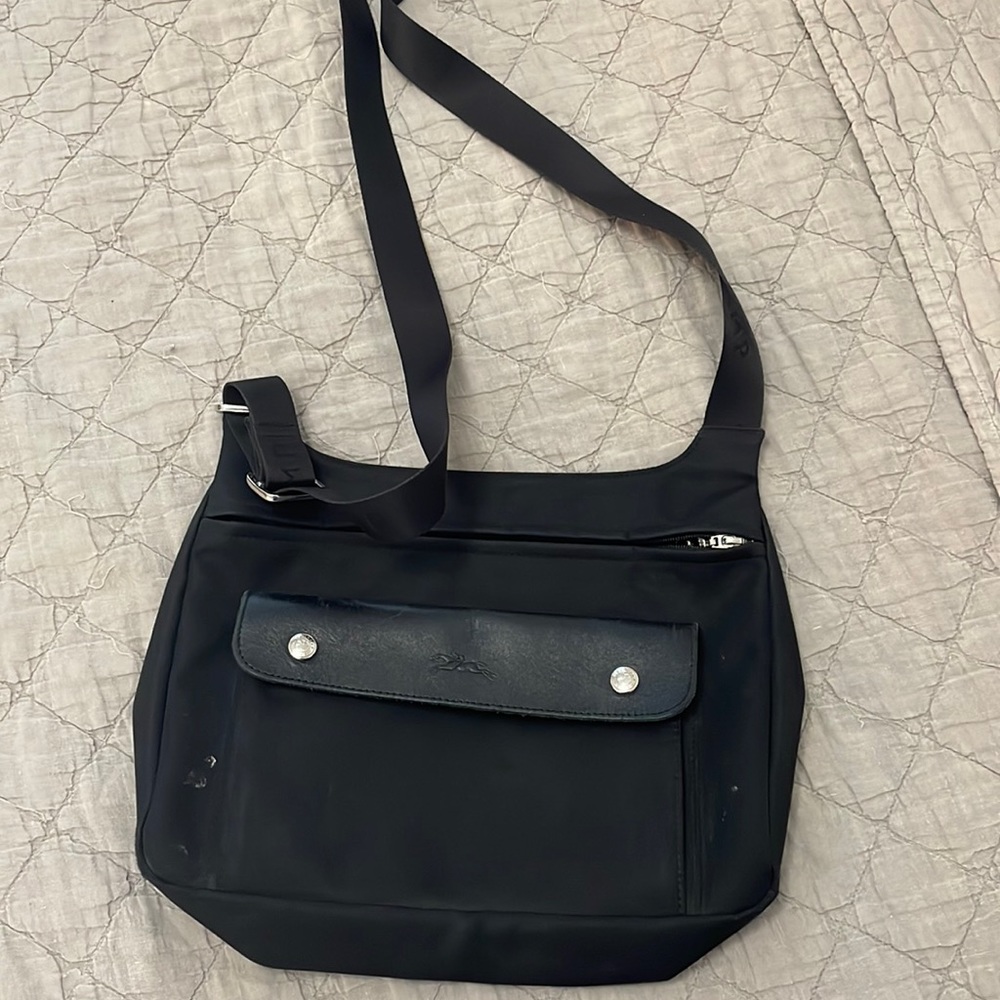 longchamp black nylon crossbody handbag